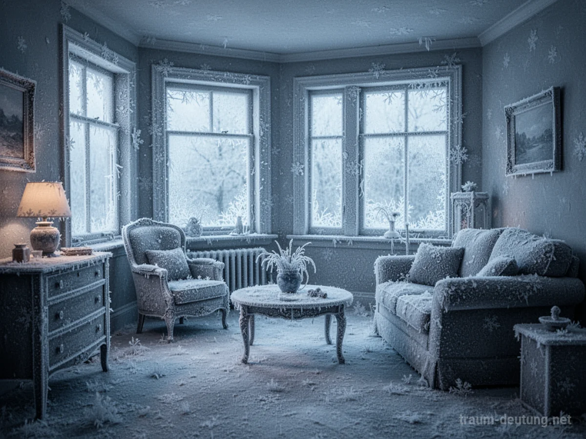 Eiskaltes Haus mit Frost bedeckt