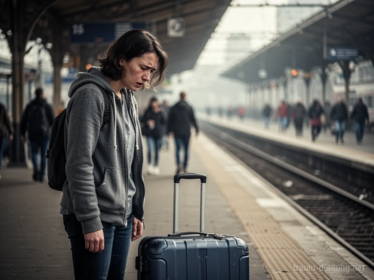 Eine Person auf einem Bahnhof, die ihren verlorenen Koffer sucht.