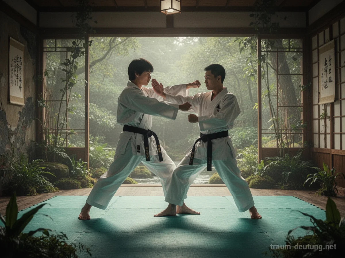 Person übt Karate-Abwehr im Traum, um sich zu schützen.