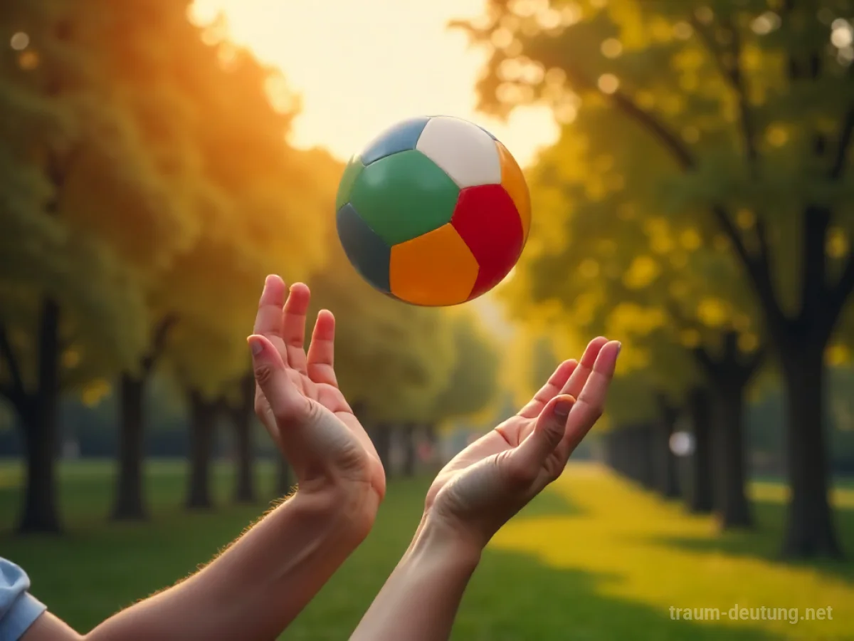Hände werfen einen bunten Ball in die Luft.