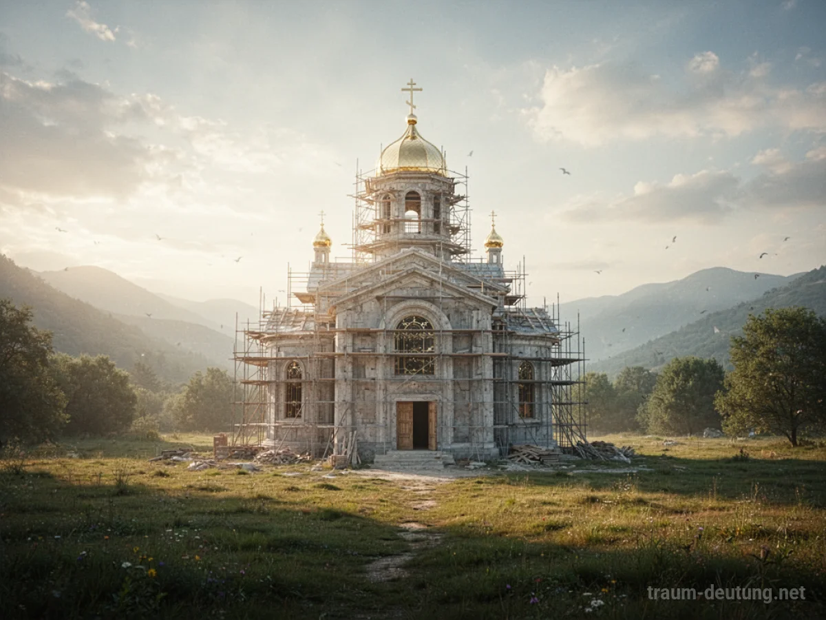 Eine im Bau befindliche Kirche unter strahlendem Sonnenschein