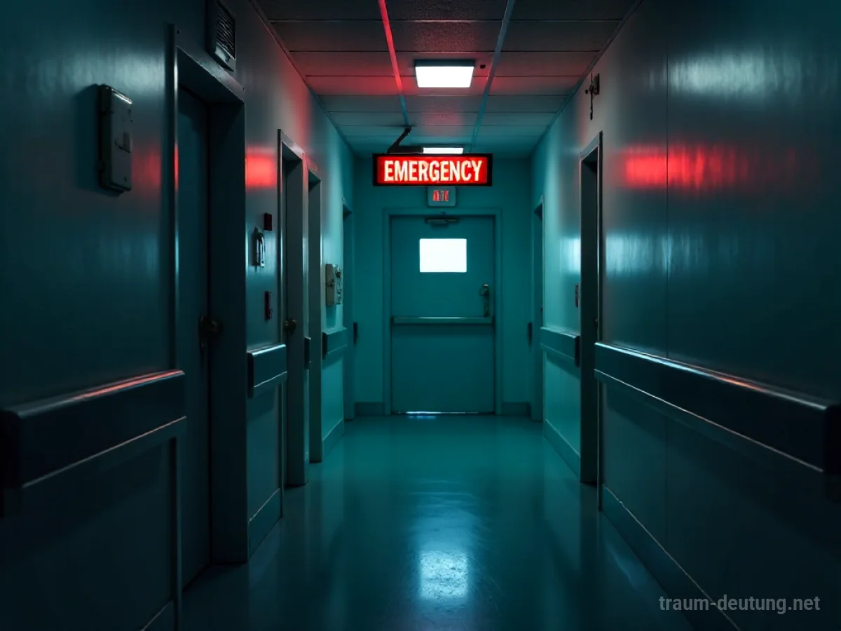Ein dunkler Krankenhausflur mit dem Schild 'Notaufnahme'