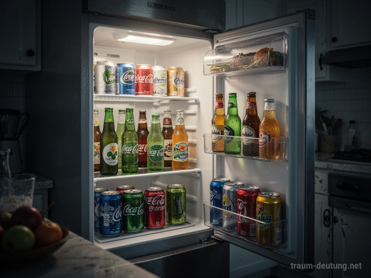 Ein offener Kühlschrank, der nur mit Getränkeflaschen und -dosen gefüllt ist.
