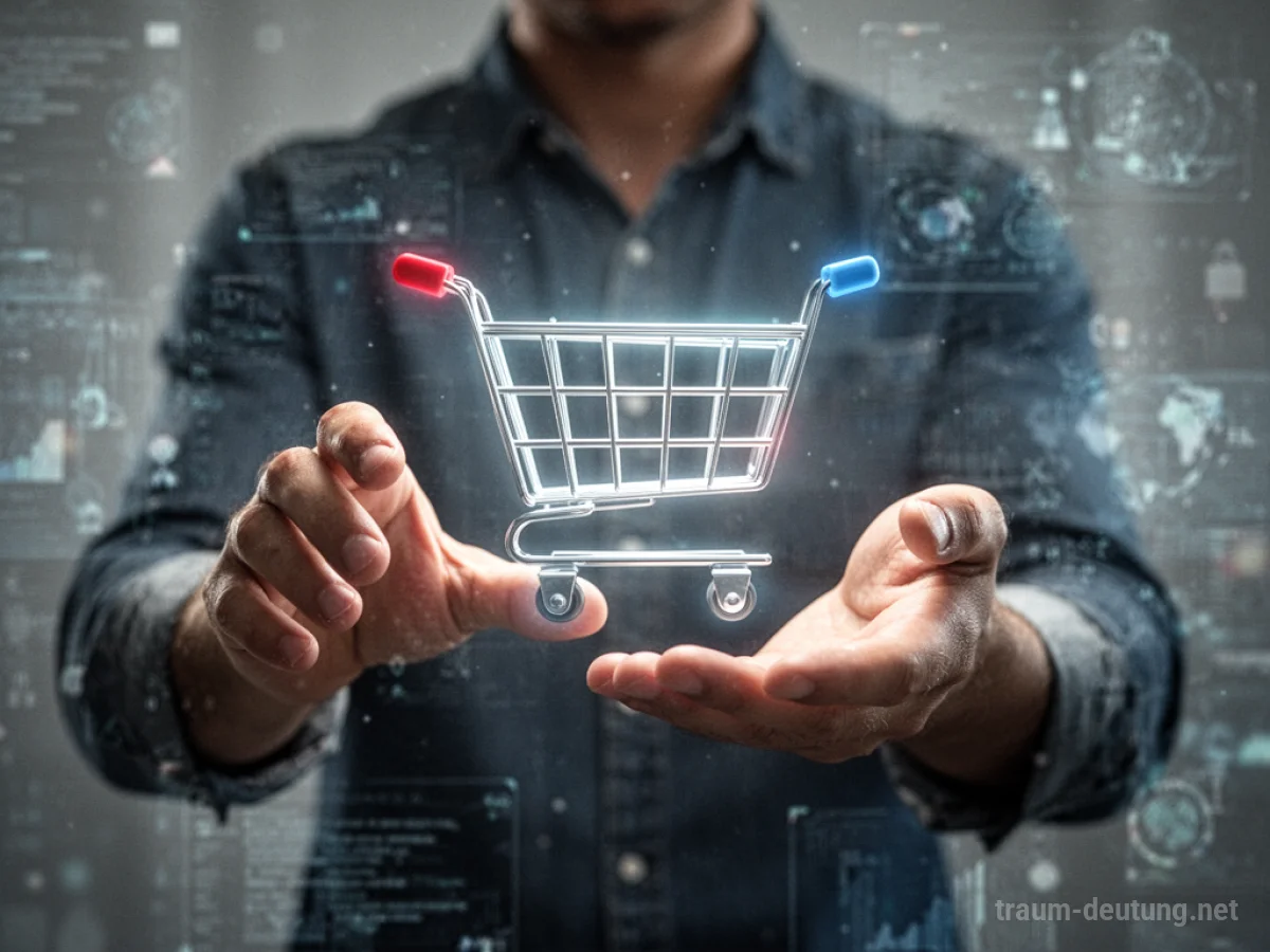 Hände greifen nach einem leuchtenden Online-Shopping-Warenkorb-Symbol.