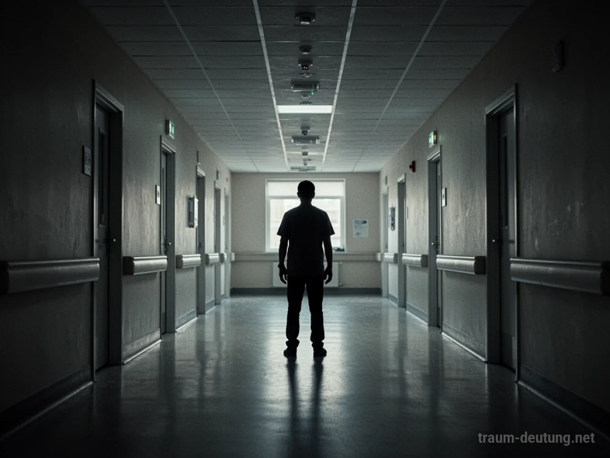 Eine einsame Silhouette in einem langen, leeren Krankenhausflur