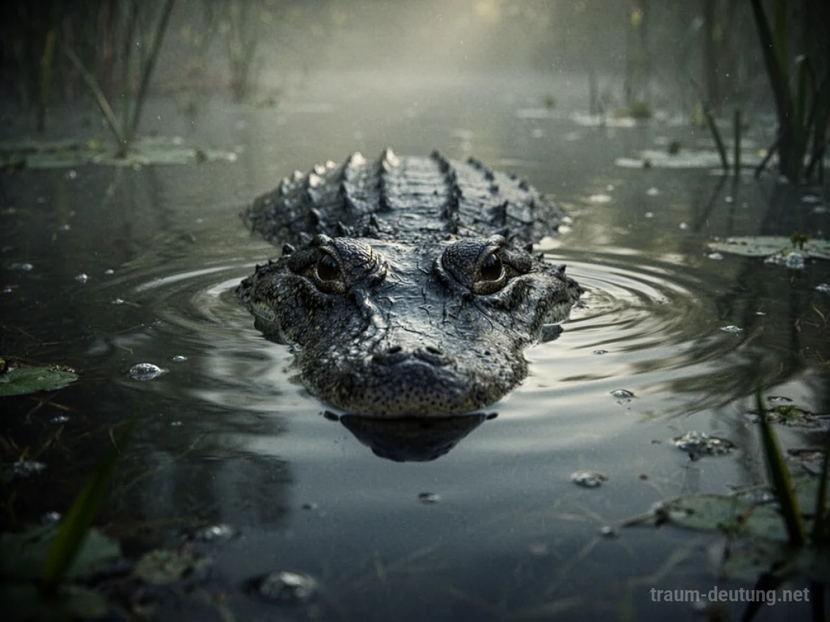 Ein Krokodil taucht plötzlich aus trübem Wasser auf.