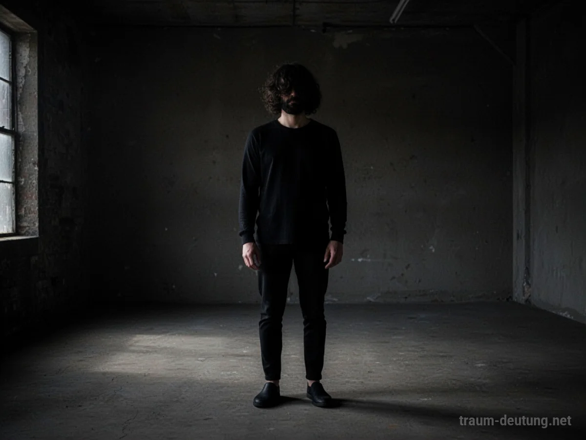 Person in schwarzer Kleidung in einem dunklen Raum