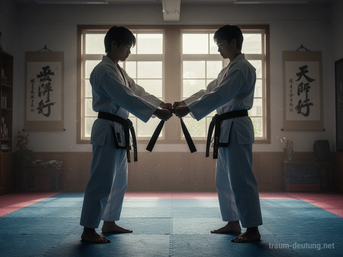 Person erhält schwarzen Gürtel im Karate