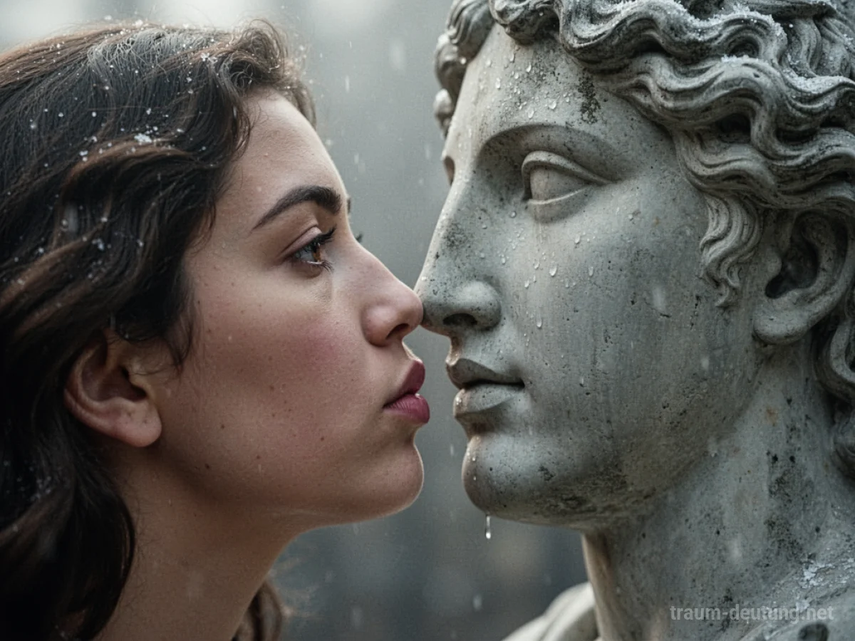Lippen berühren eine steinerne Statue im Traum
