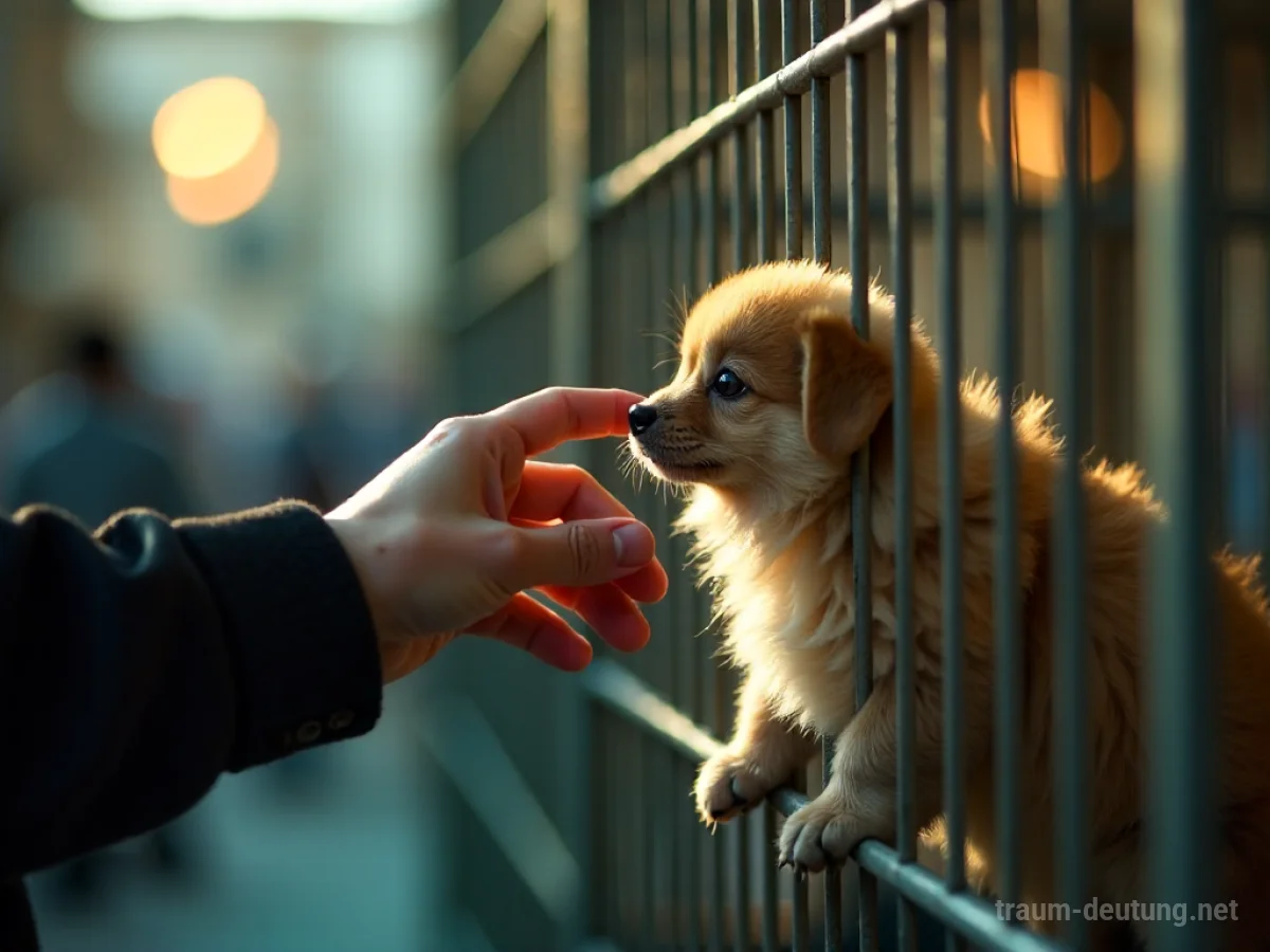 Hand streichelt ein kleines Tier, wie ein Hundebaby oder Kätzchen.