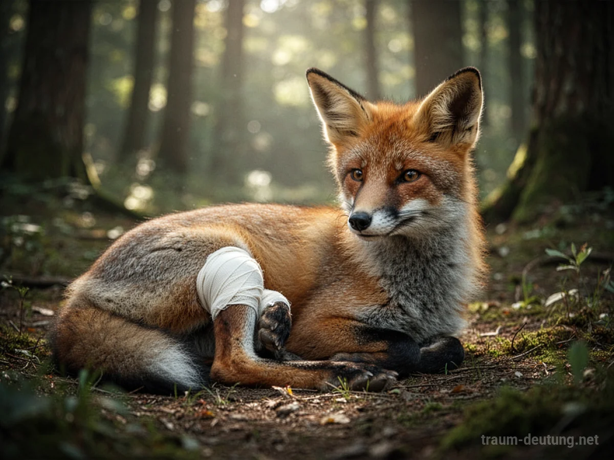 Wildtier mit bandagiertem Knie in einer Waldlichtung