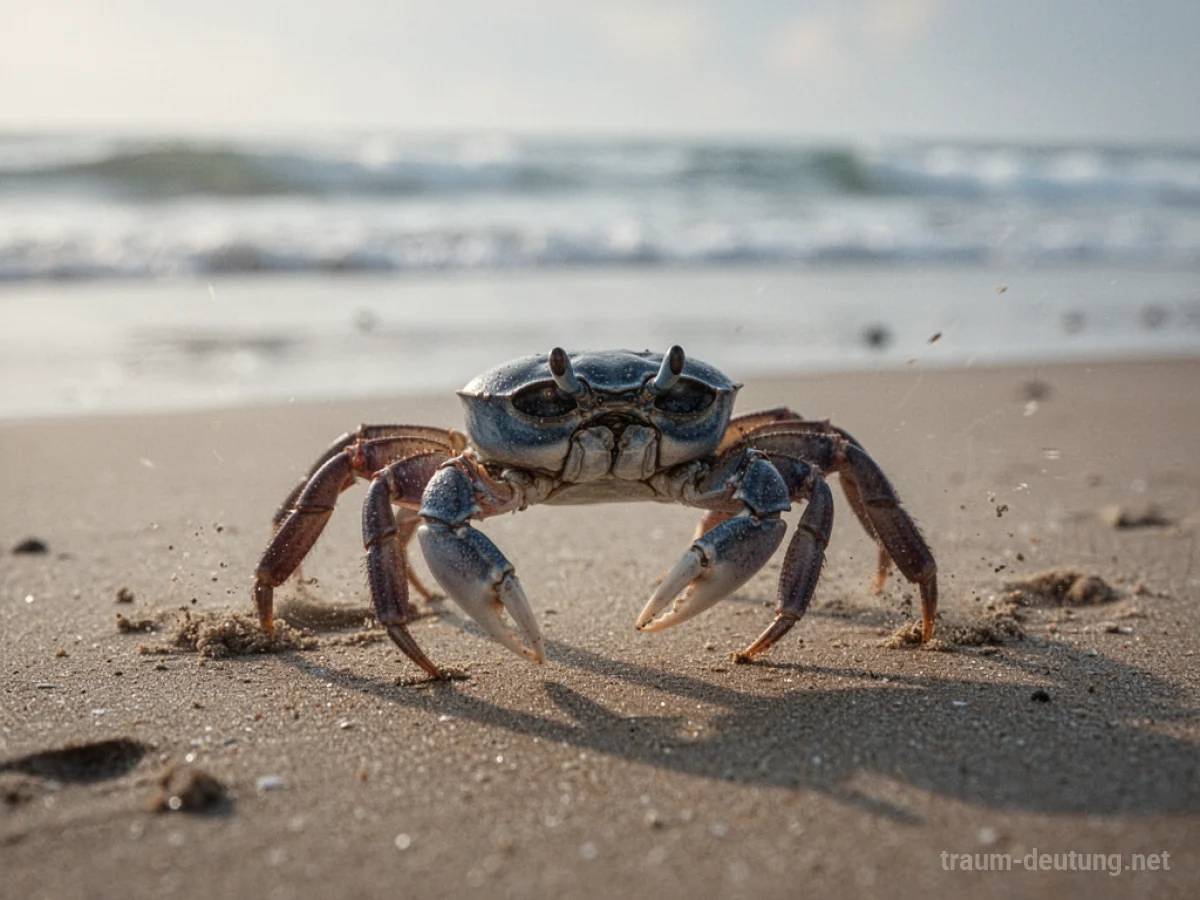 Eine Krabbe läuft seitwärts über Sand.