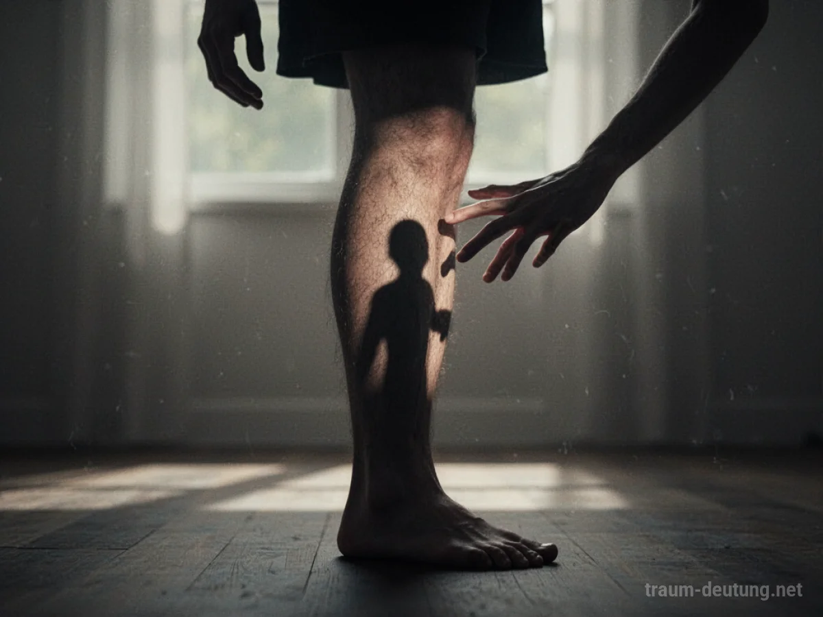 Silhouette einer Person, deren Knie von einer dunklen Gestalt bedrängt wird.