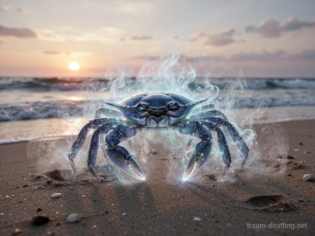 Ein gespenstischer Krebs löst sich im Morgendunst am Strand auf.