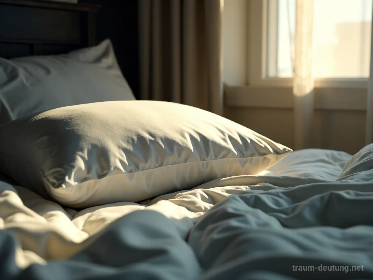 Weiches Kissen liegt auf einem Bett im sanften Licht.