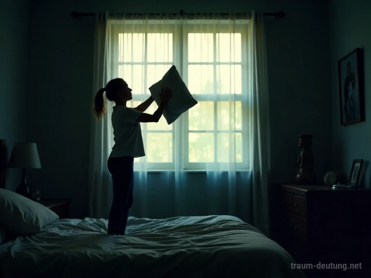 Silhouette einer Person, die im Traum ein Kissen wirft.