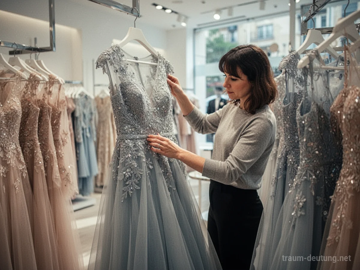 Eine Person wählt ein neues Kleid in einer Boutique aus.