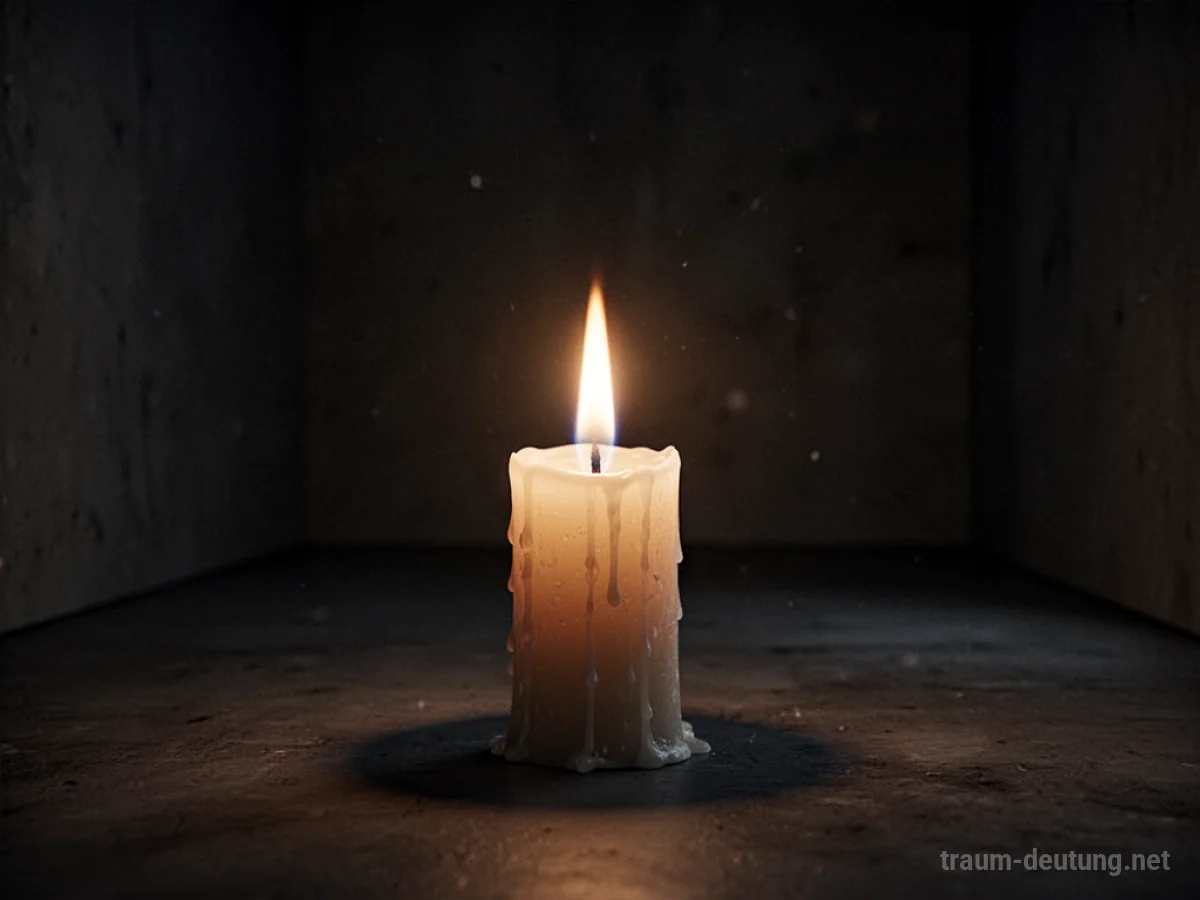 Eine brennende Kerze in einem dunklen Raum, die ein warmes Licht verbreitet.