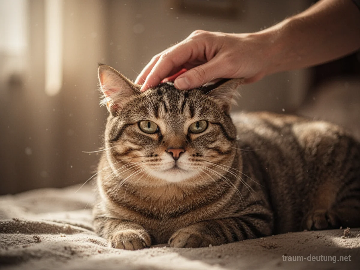 Eine Hand streichelt sanft eine Katze.