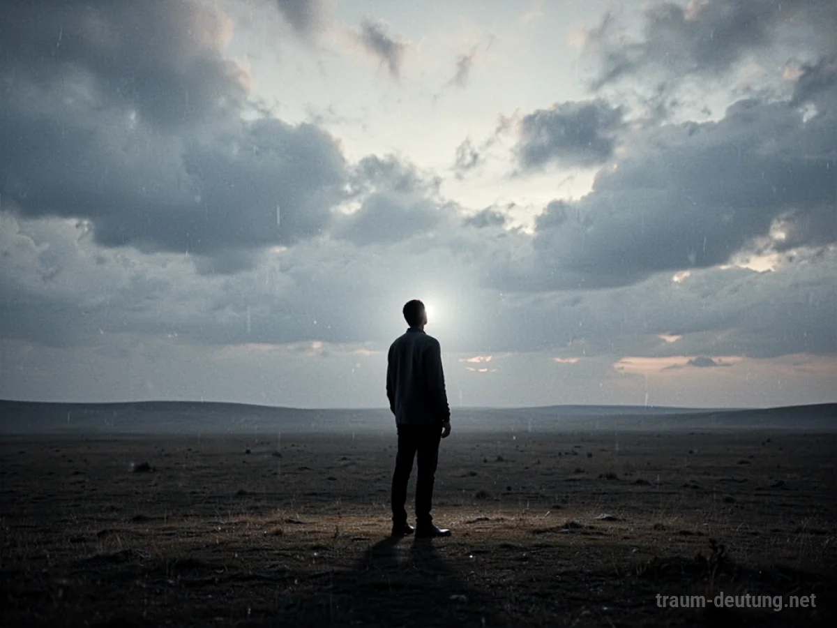Silhouette einer Person steht allein in weiter Landschaft
