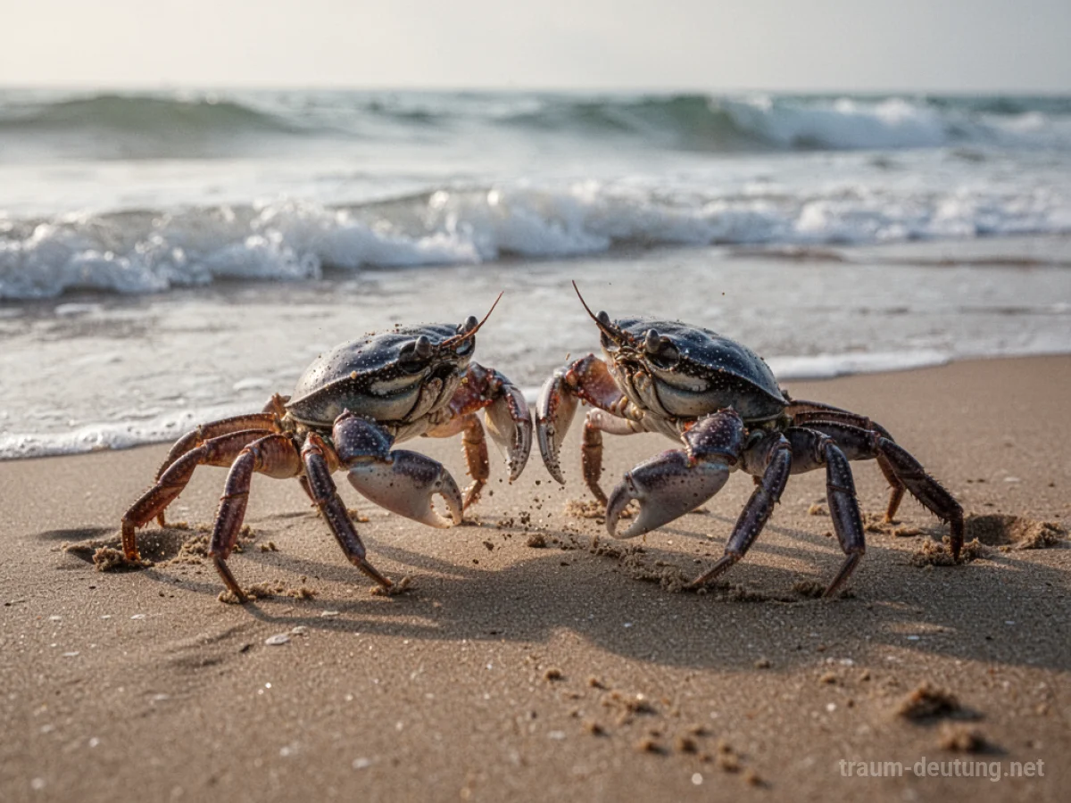 Zwei Krabben kämpfen am Strand, eine Krabbenkampf-Szene im Traum.