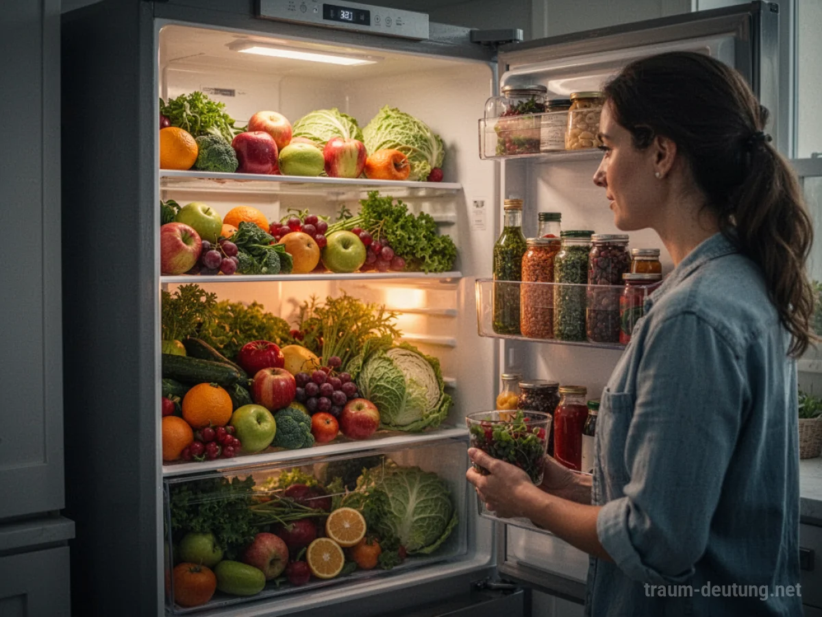 Ein offener Kühlschrank voller frischem Essen und Obst.