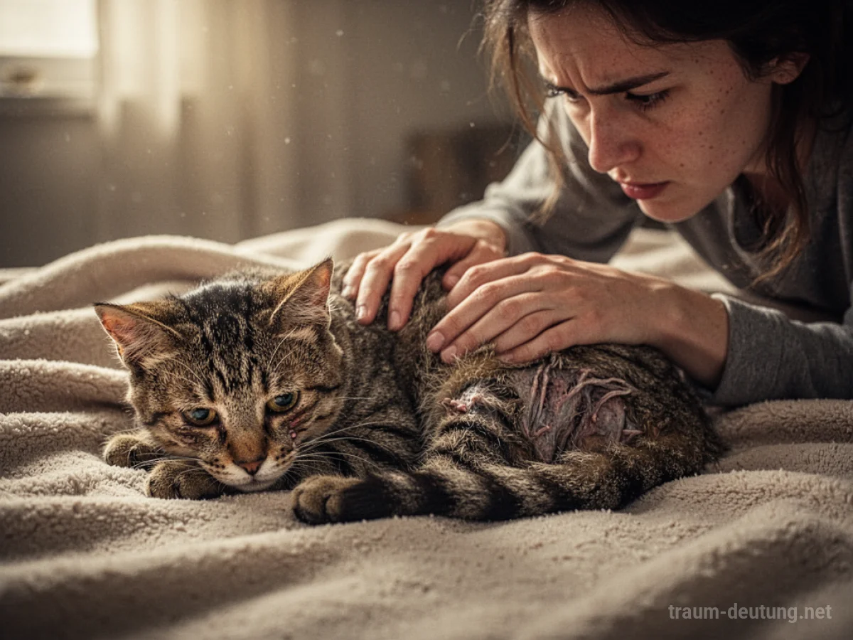 Kränkelnde Katze wird von besorgter Hand gestreichelt