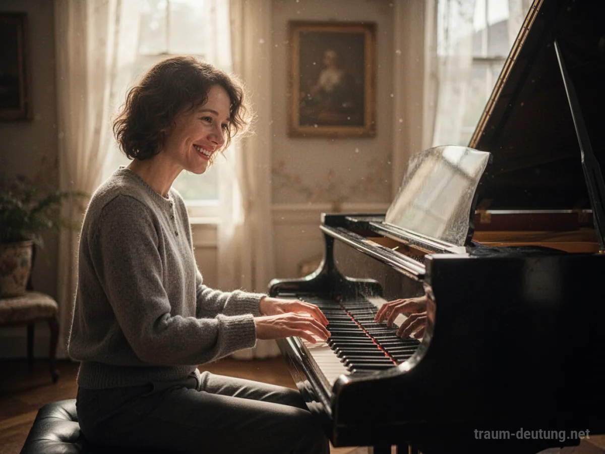 Ein Freund sitzt an einem Klavier und spielt die Tasten.