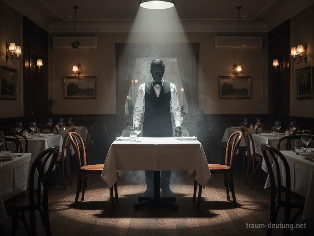 Ein Kellner verschwindet hinter einem Tisch in einem leeren Restaurant.