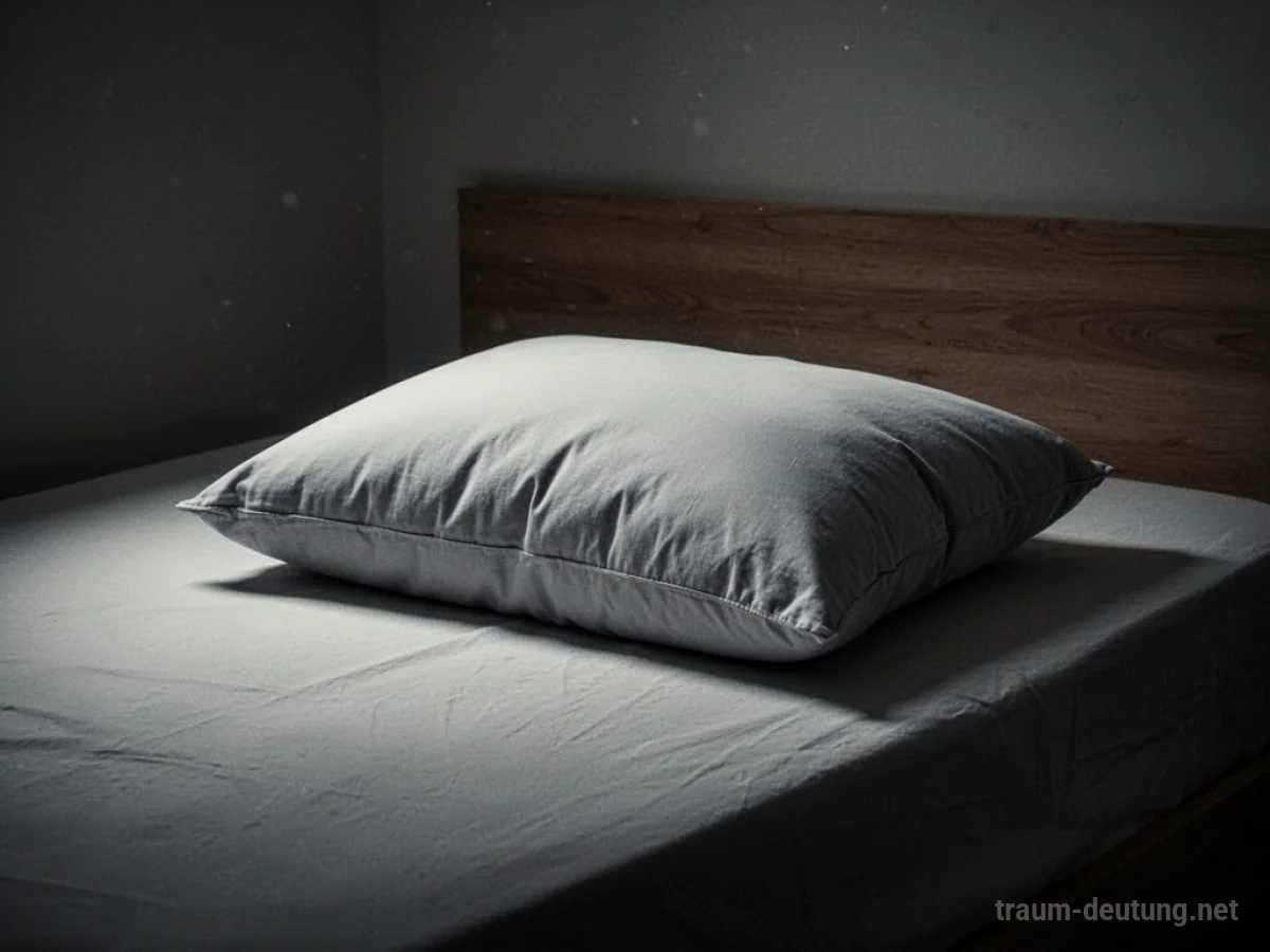 Ein hartes Kissen liegt auf einem Bett in einem spärlich beleuchteten Raum.