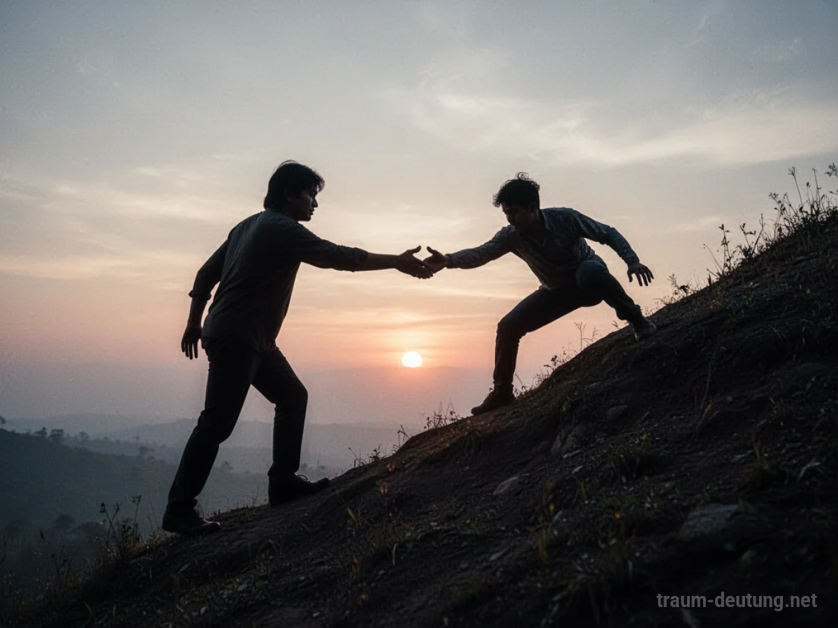 Silhouette einer helfenden Hand eines Kollegen für eine Person im Traum