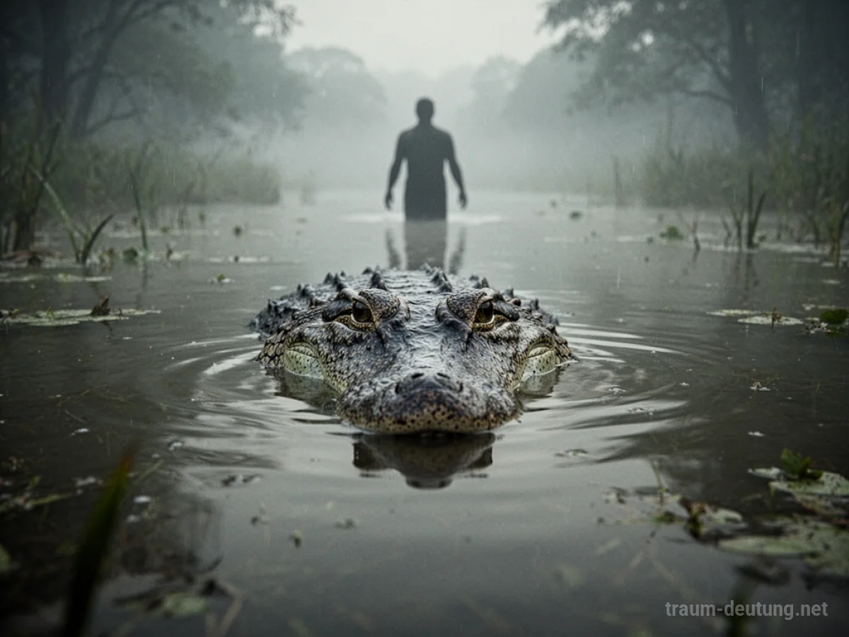 Ein Krokodil lauert im trüben Wasser, bereit zuzuschlagen.