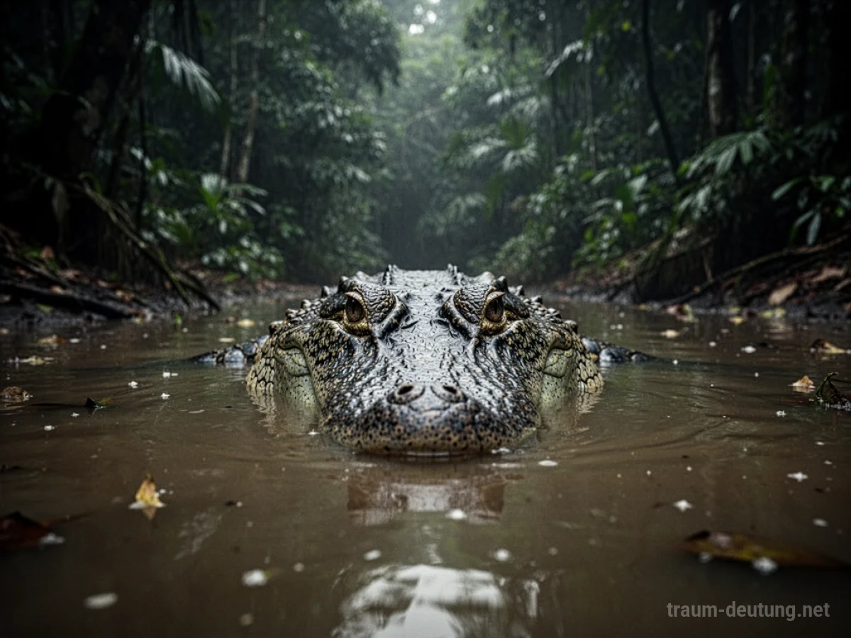 Ein Krokodil lauert im Wasser und blickt aufmerksam auf den Betrachter.