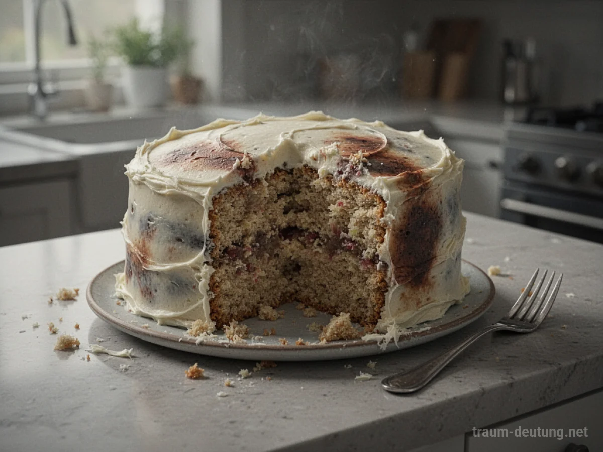 Ein schlecht aussehender Kuchen auf einem Küchentisch.