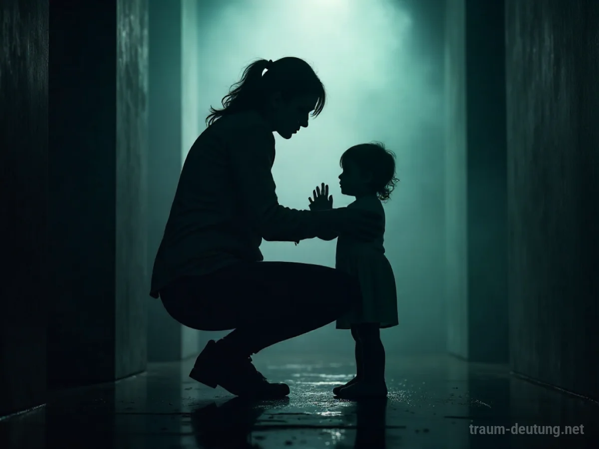 Mutter schützt Kind vor unsichtbarer Gefahr, Silhouetten
