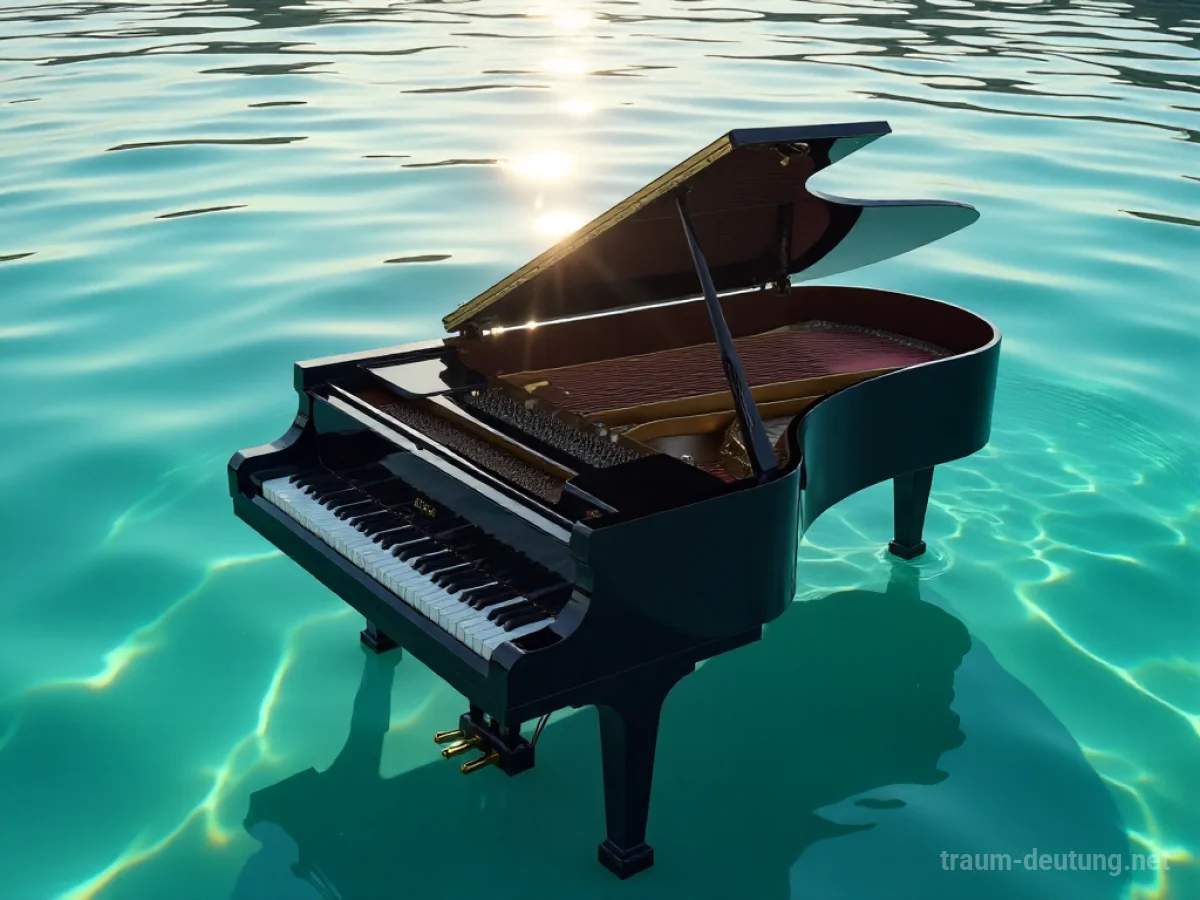 Ein Klavier versinkt langsam im klaren Wasser.