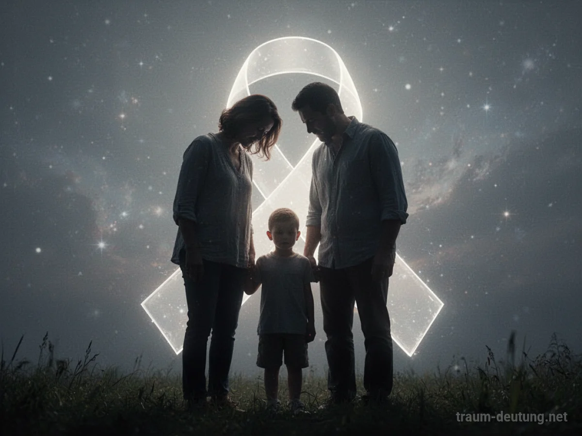 Familien-Silhouette mit einem Krebsband im Hintergrund