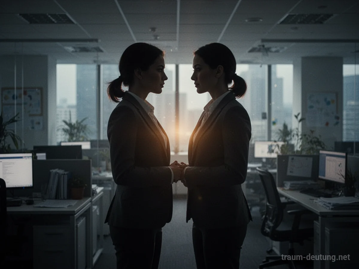 Silhouetten von zwei Personen in einem Büro, die sich nahe sind.