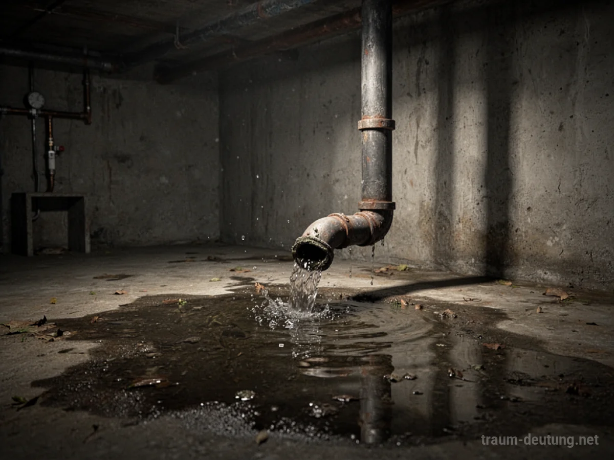 Dunkler Keller mit einem Wasserrohrbruch und überflutetem Boden