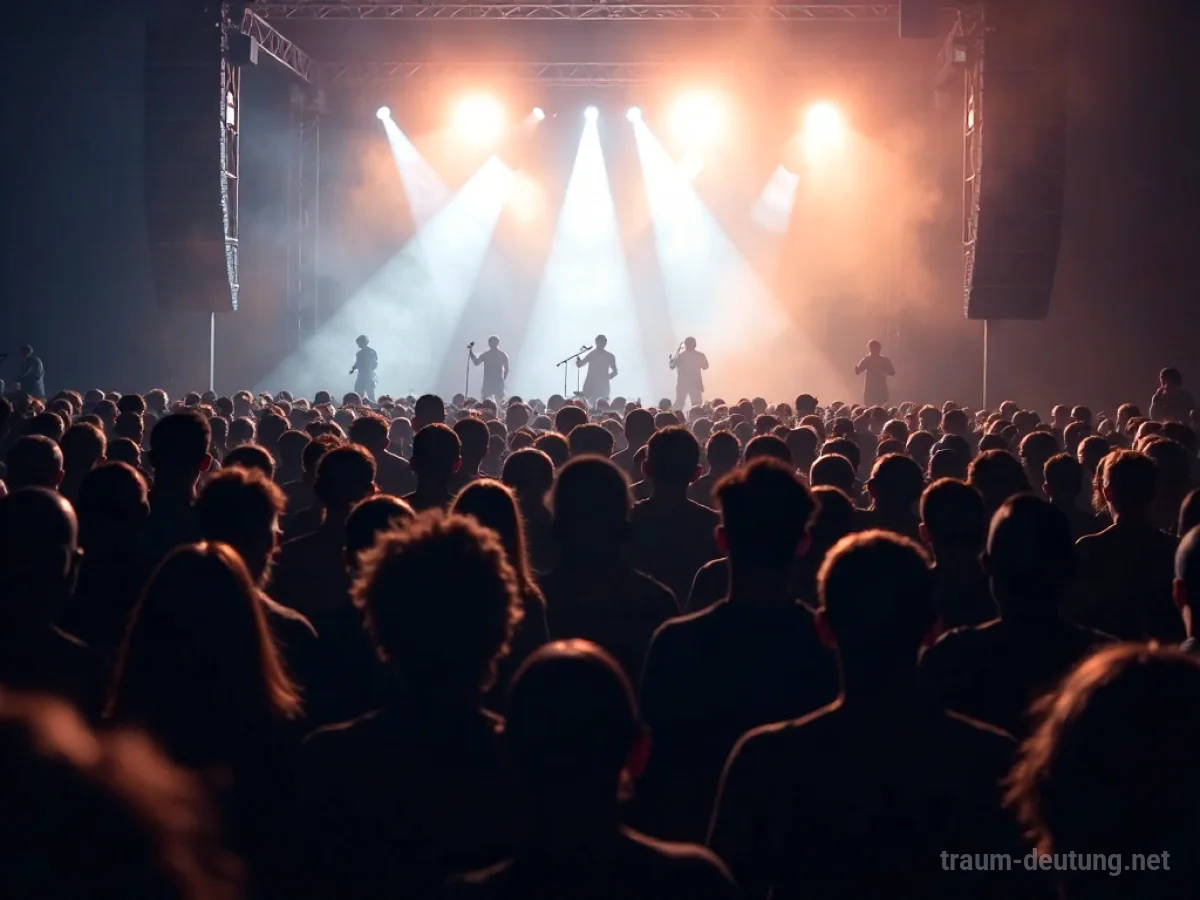 Silhouetten vieler Menschen auf einem Konzert vor einer hellen Bühne