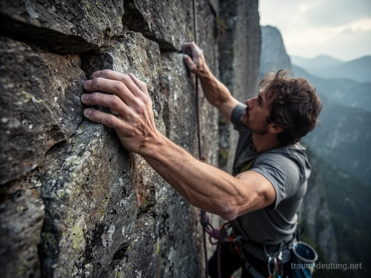 Hände einer Person klettern an einer Steinwand empor.