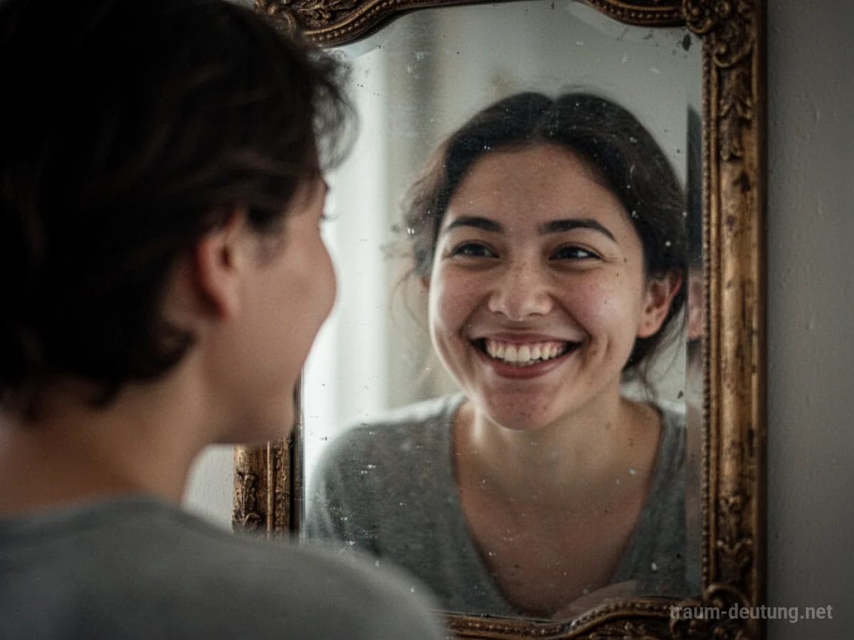 Spiegelbild mit eigenem Lächeln im Traum