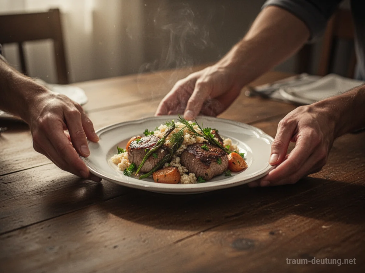 Hände servieren Essen auf einem Tisch