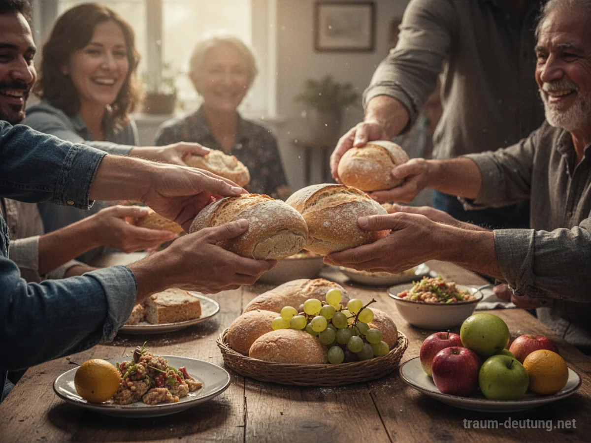 Hände verteilen Essen an mehrere Personen.