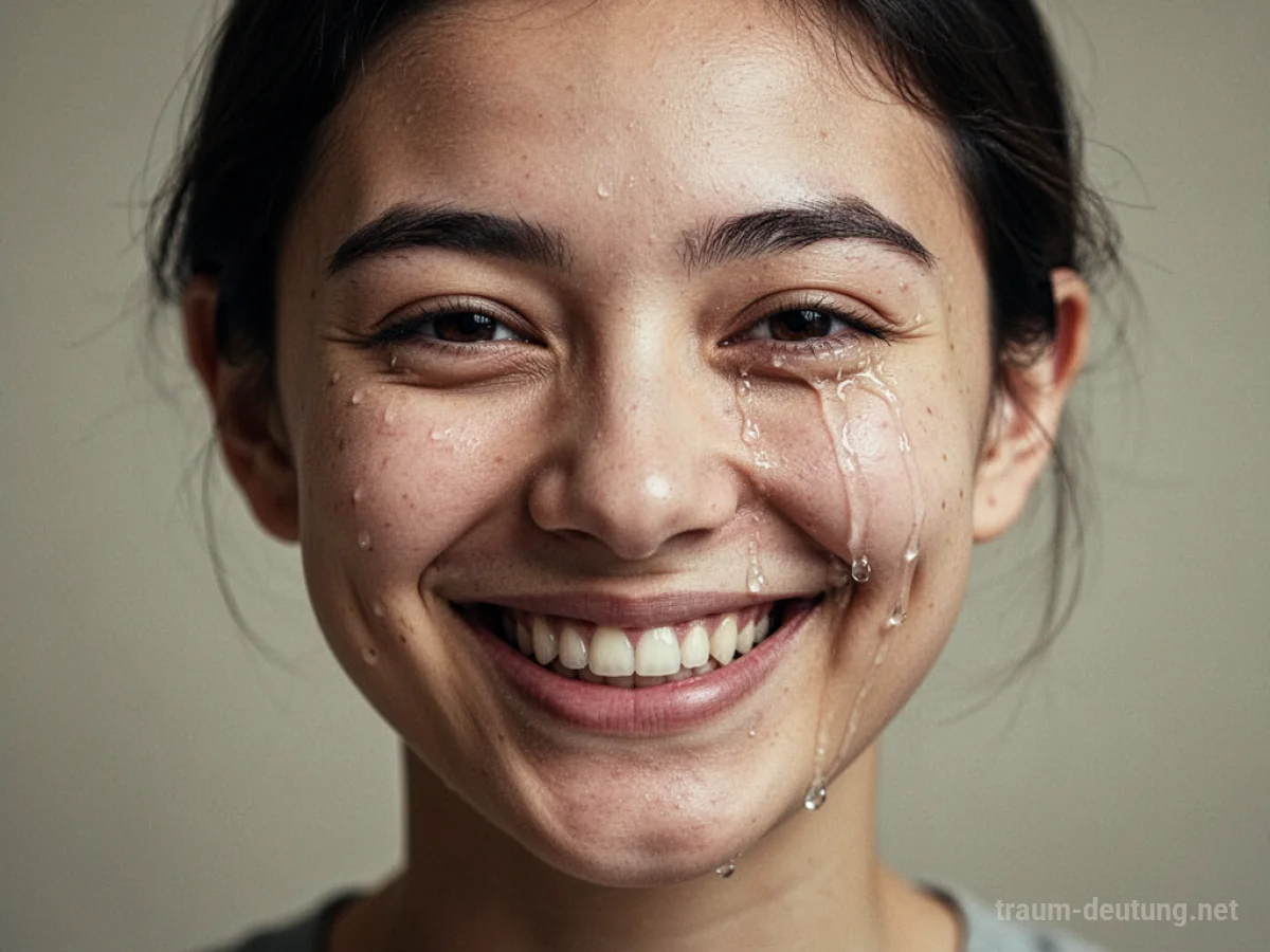 Gesicht einer Person mit einem Lächeln auf einer Seite und Tränen auf der anderen.