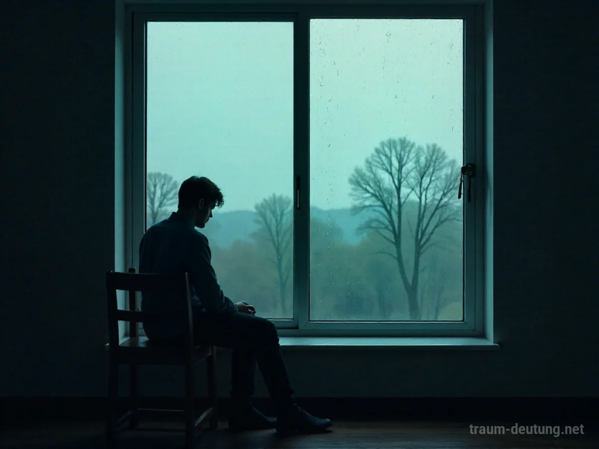 Eine einsame Person blickt aus dem Fenster in den Regen.
