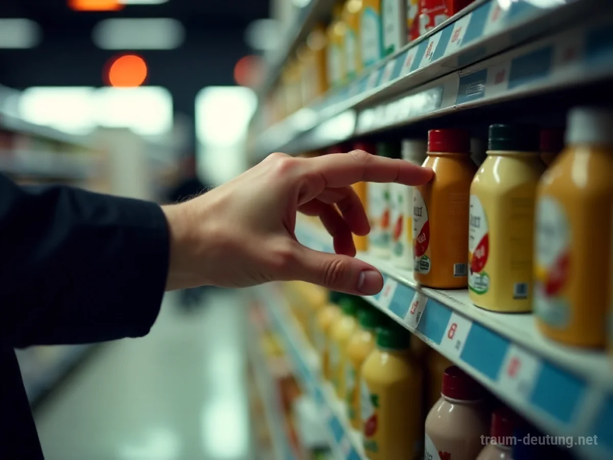 Hand greift nach einem Produkt im Ladenregal