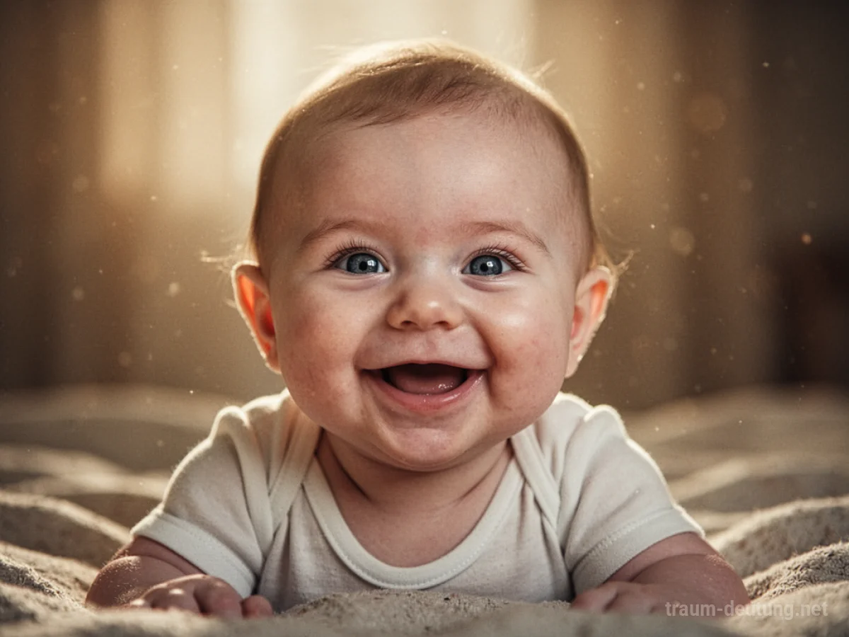 Ein lächelndes Baby blickt direkt in die Kamera.