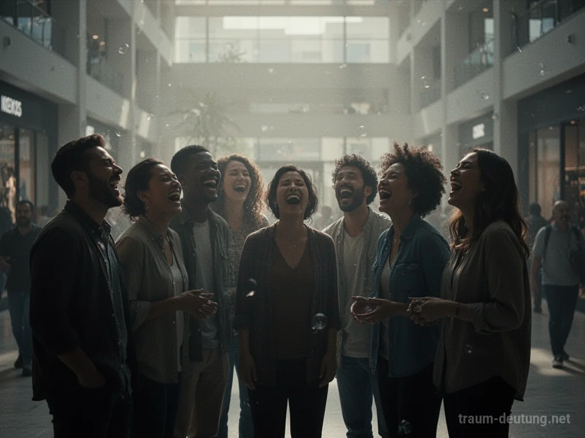 Silhouetten von Menschen, die in einer Menge lachen.
