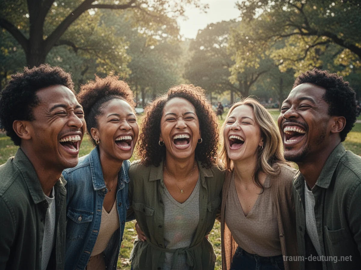 Menschen lachen ausgelassen in einem sonnigen Park